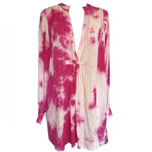 Skylar + Madison Dress Tunic Coverup Pockets White Hot Pink Tie Dye M